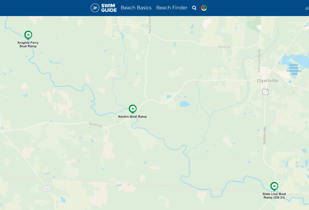 Map: Swim Guide, Knights Ferry, Nankin, State Line, Withlacoochee River