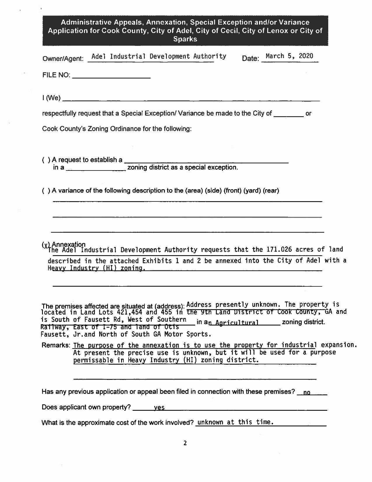 Request 171.026 acres to Heavy Industry zoning 2020-03-05