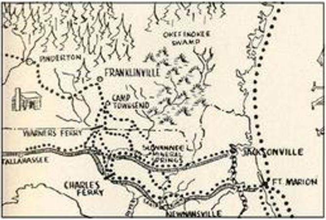 1838 Motte Seminole War trail map