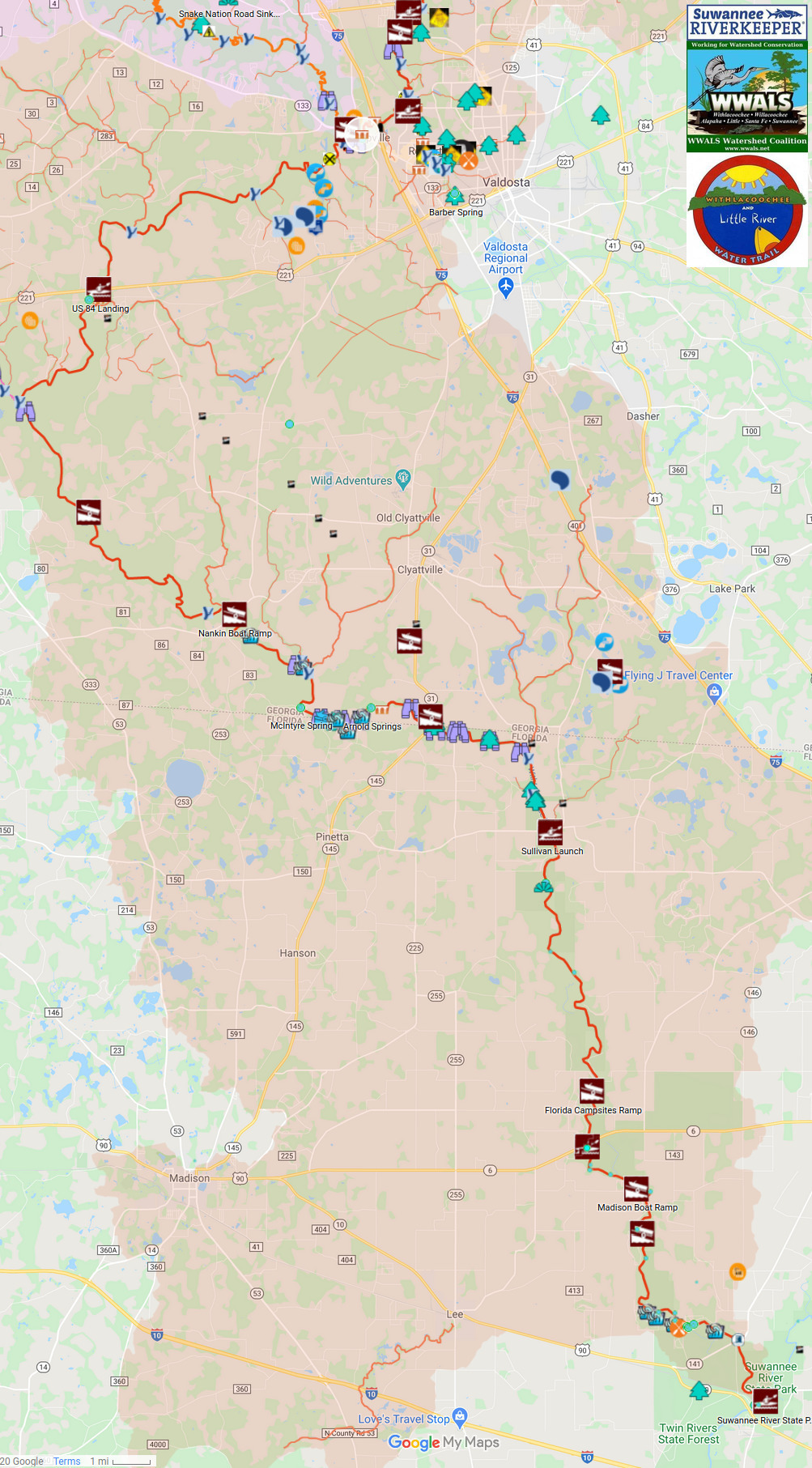 Map, Withlacoochee and Little River Water Trail