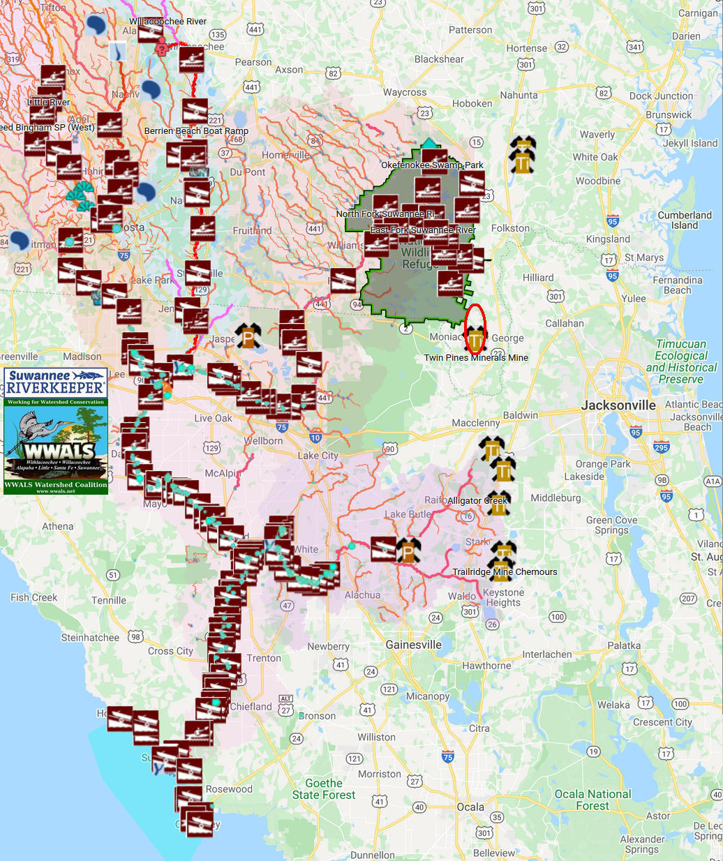 Map: Mines, River basins