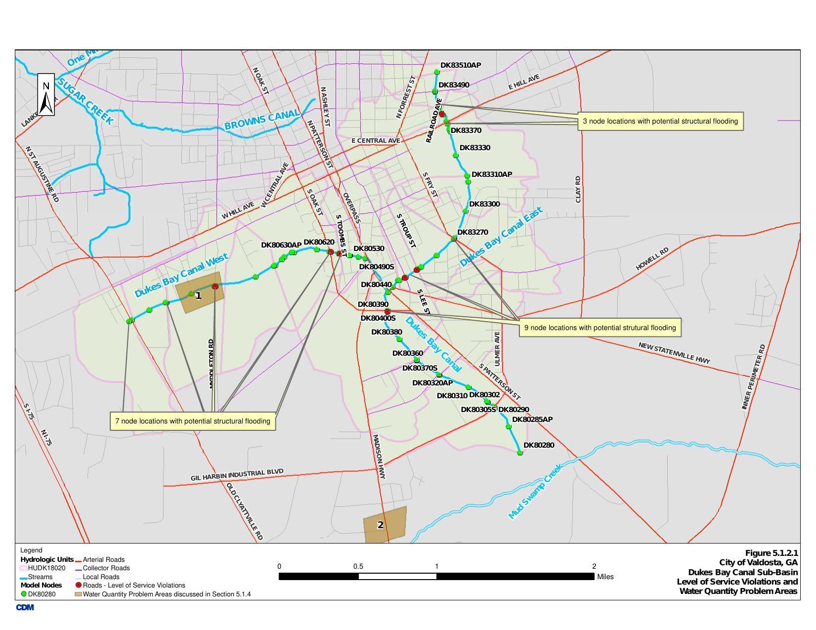 3 node locations with potential structural flooding