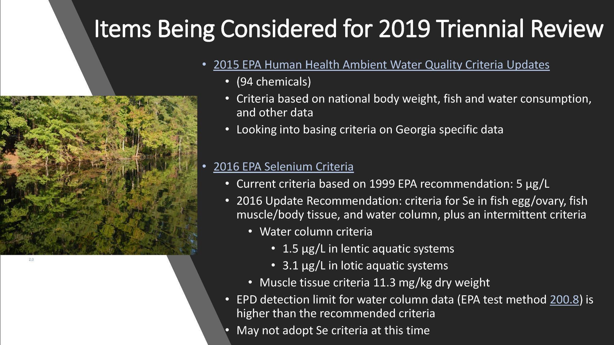 2015 EPA Human Health (94 chemicals), 2016 EPA Selenium