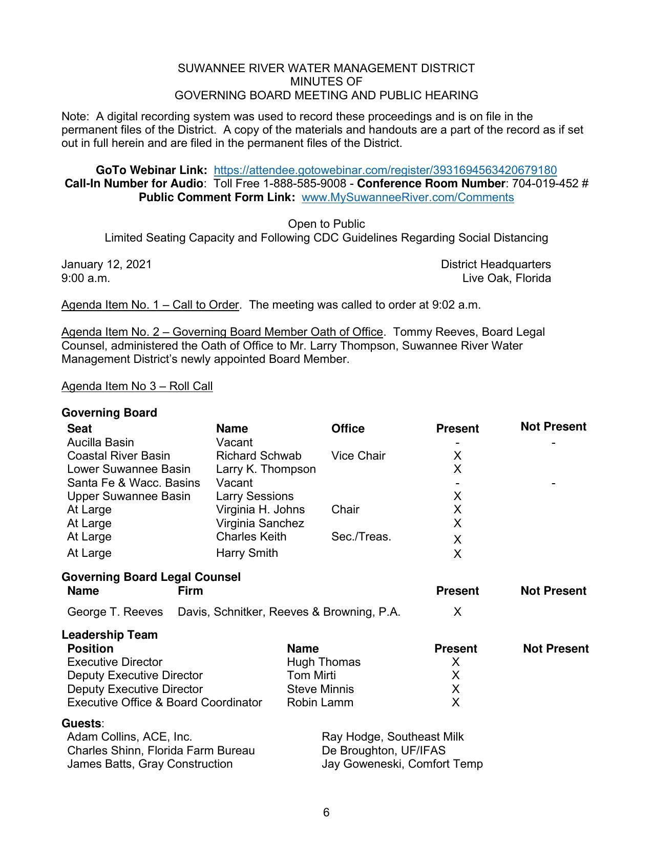 Minutes, Board, 2021-01-12