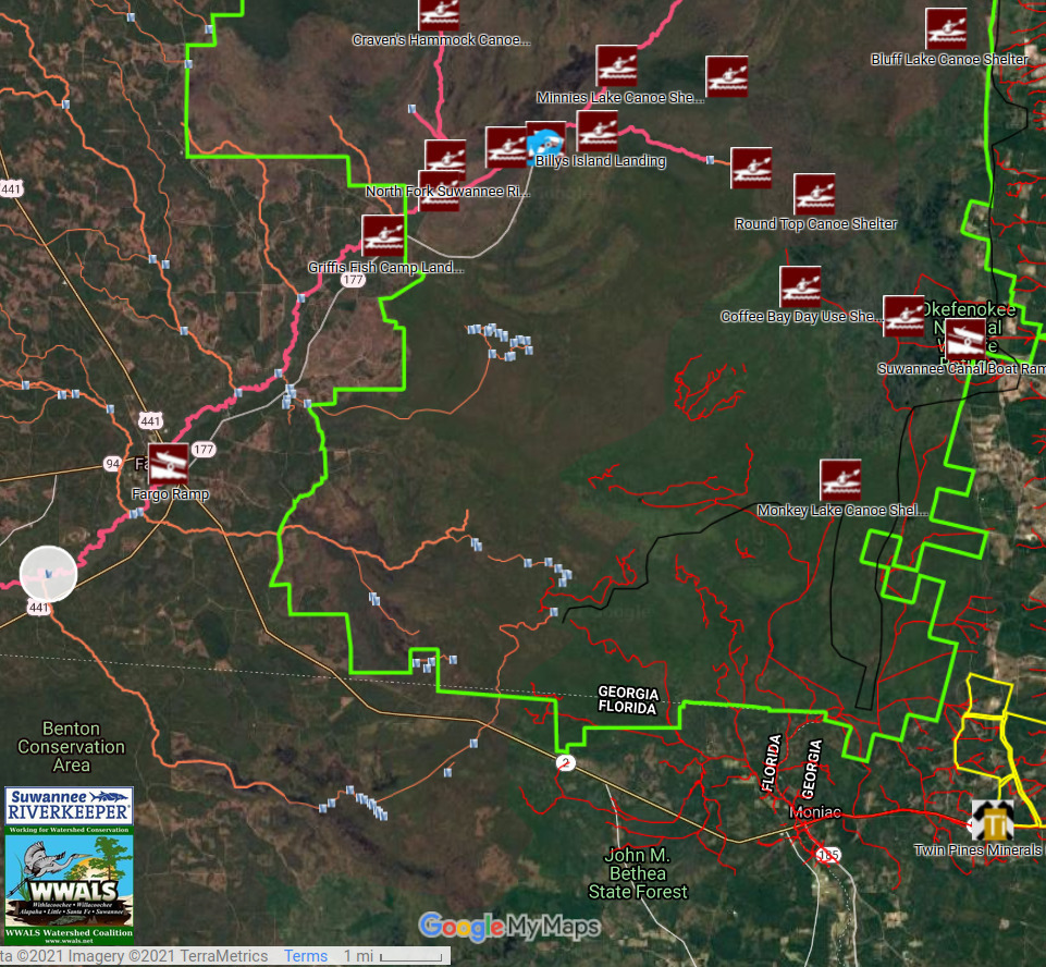 WWALS map: All Landings in the Suwannee River Basin