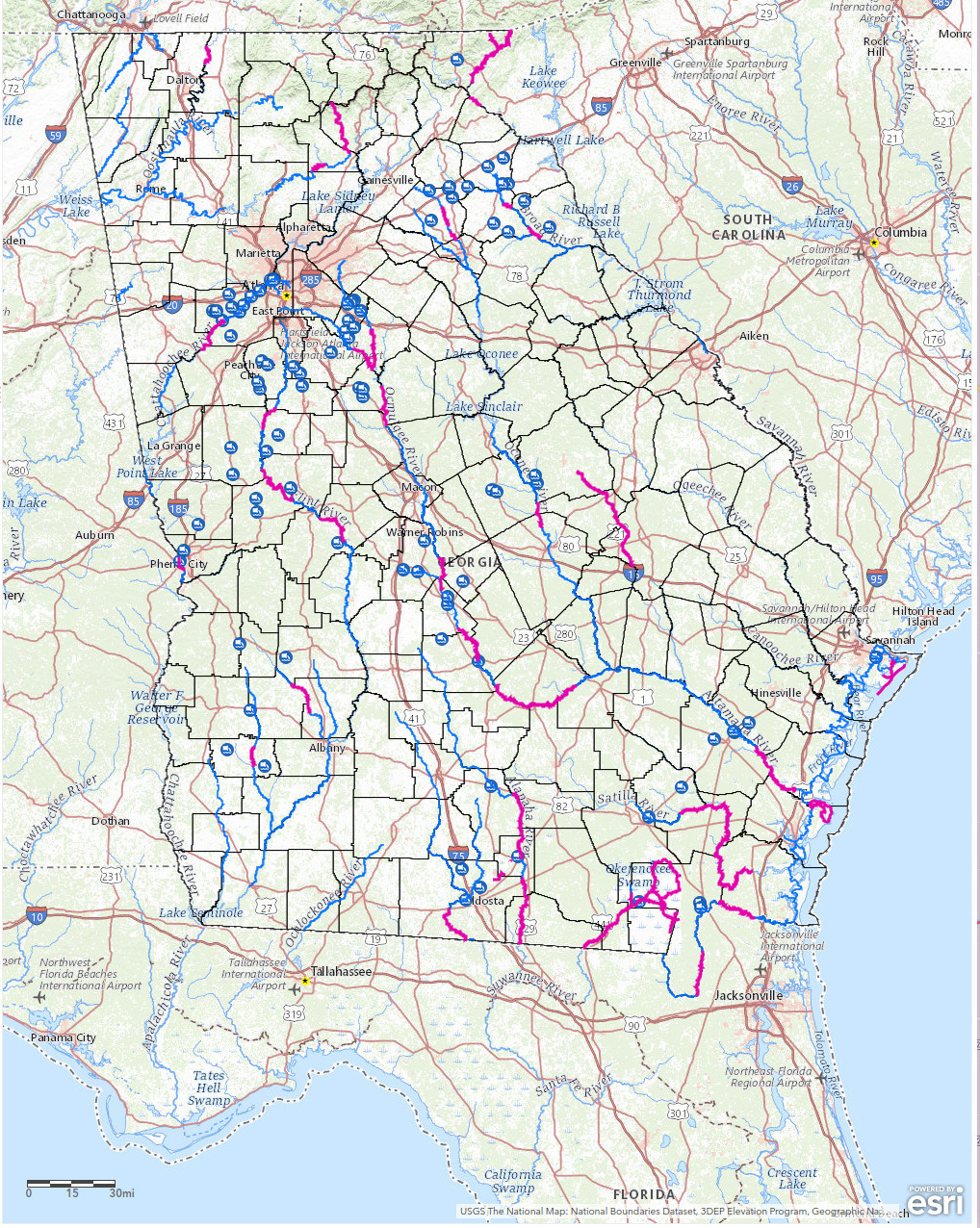 Requested and candidate redesignation stretches in Georgia