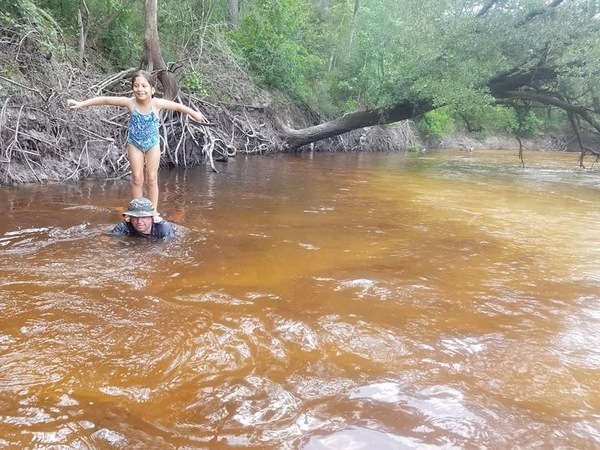 [Shoulder-stand on swimmer, sandbar near Folsom Bridge, Bobby Mckenzie, 31.0006, -83.45639]