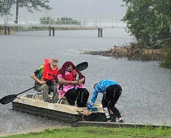 Fannie Gibbs getting into the lake