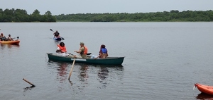 [Three in the Suwannee Riverkeeper canoe]