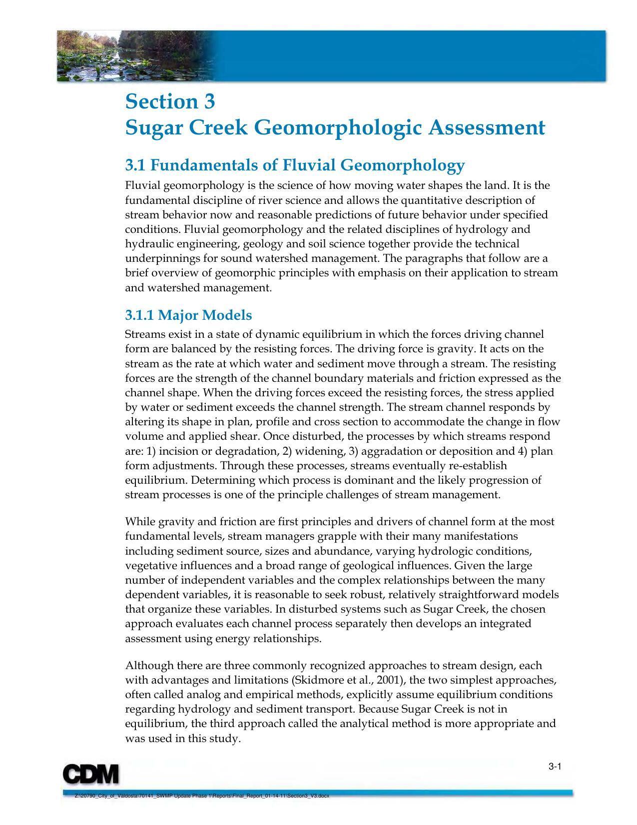 Section 3: Sugar Creek Geomorphologic Assessment