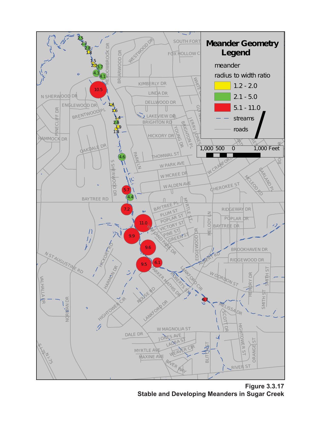 Figure 3.3.17 Stable and Developing Meanders in Sugar Creek