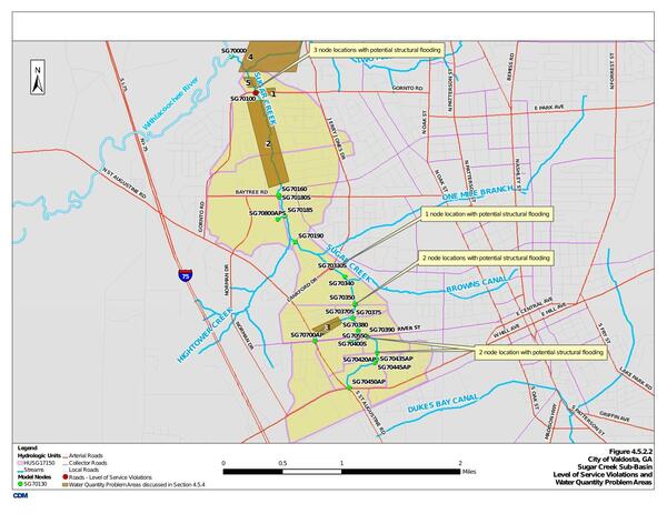 Figure 4.5.2.2 Sugar Creek Sub-Basin Level of Service Violations and Water Quantity Problem Areas