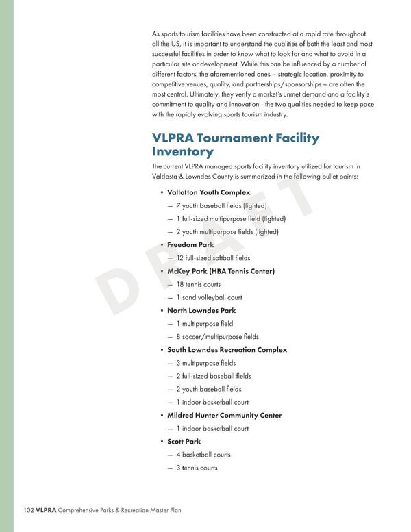 VLPRA Tournament Facility Inventory