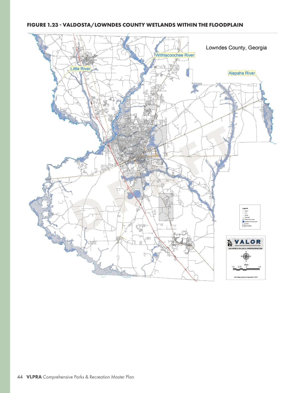 FIGURE 1.23 - VALDOSTA/ LOWNDES COUNTY WETLANDS WITHIN THE FLOODPLAIN