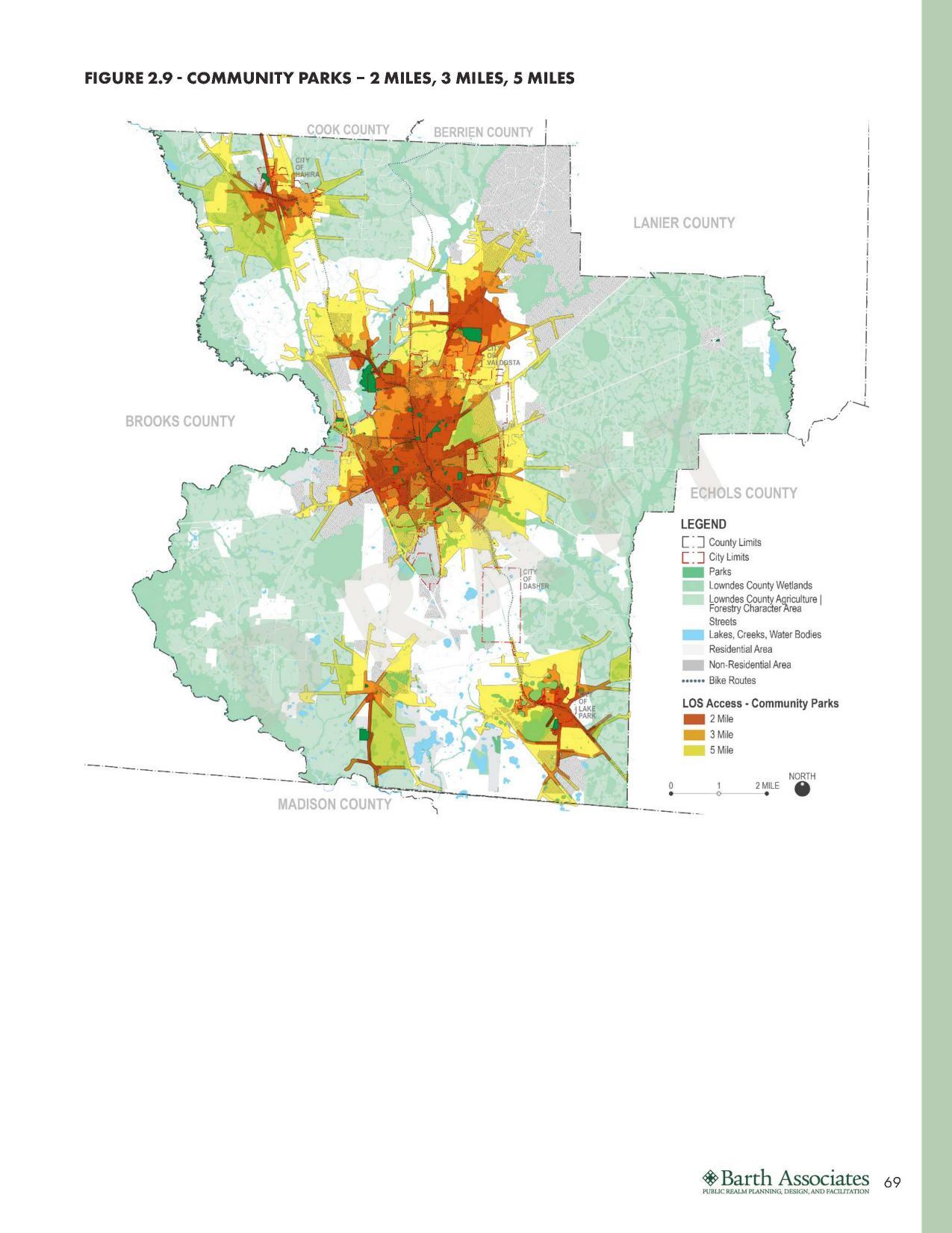 FIGURE 2.9 - COMMUNITY PARKS - 2 MILES, 3 MILES, 5 MILES