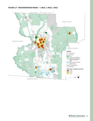 [FIGURE 2.7 - NEIGHBORHOOD PARKS - 1/2 MILE, 3/4 MILE, 1 MILE]