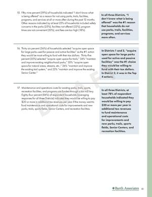 [In all three Districts, “1 don’t know what is being offered” was the #1 reason that households do not use parks, trails, facilities, programs, and services more often,]