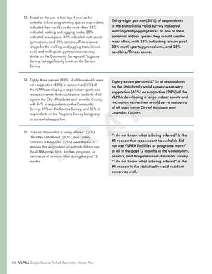 [“I do not know what is being offered” is the #1 reason that respondent households did not use VLPRA facilities or programs more/ at all in the past 12 months in the Community, Seniors, and Programs non-statistical survey. “I do not know what is being offered” is the #1 reason in the statistically valid resident survey as well.]