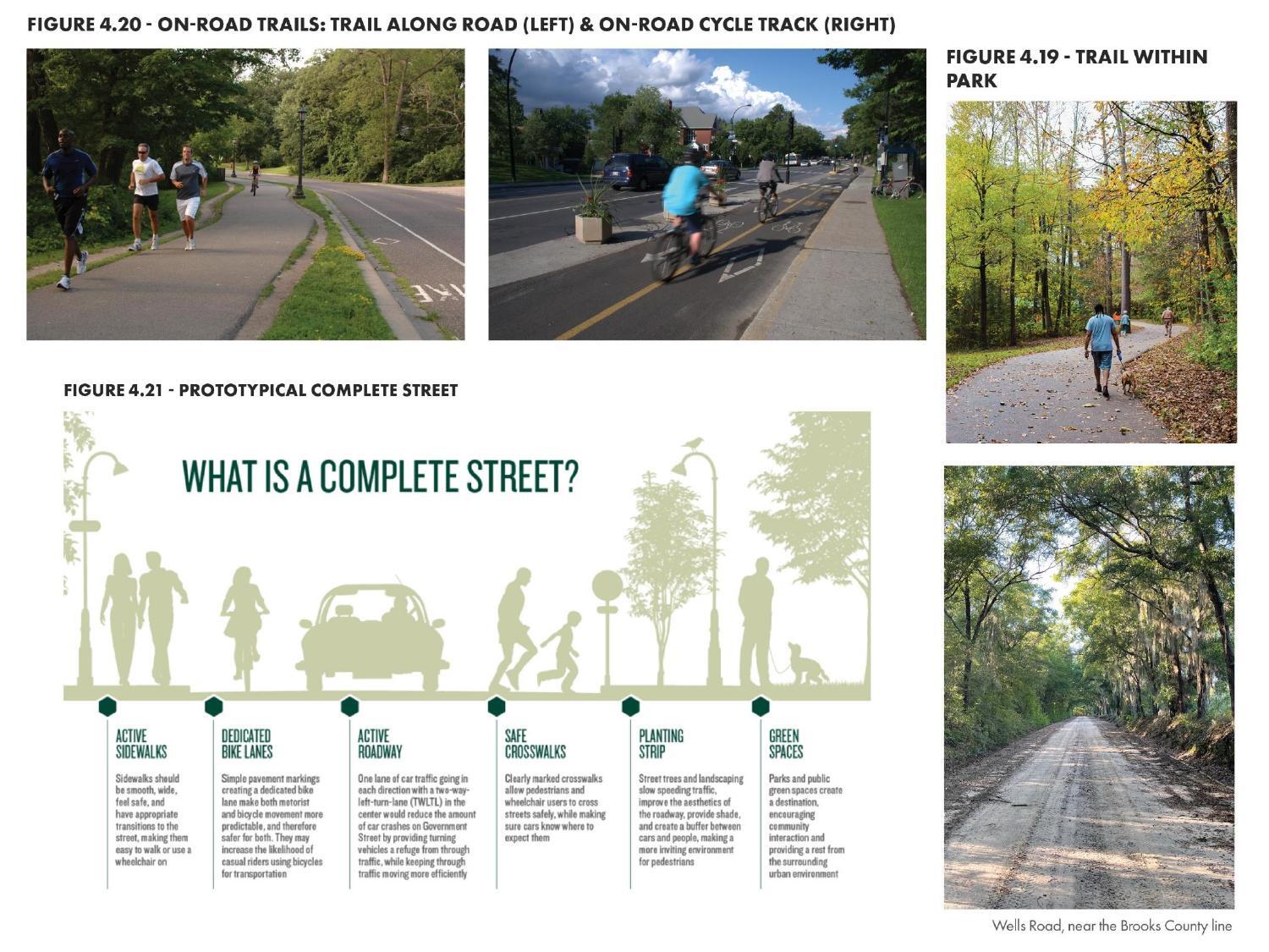 On-road trails and cycle track, trails within park