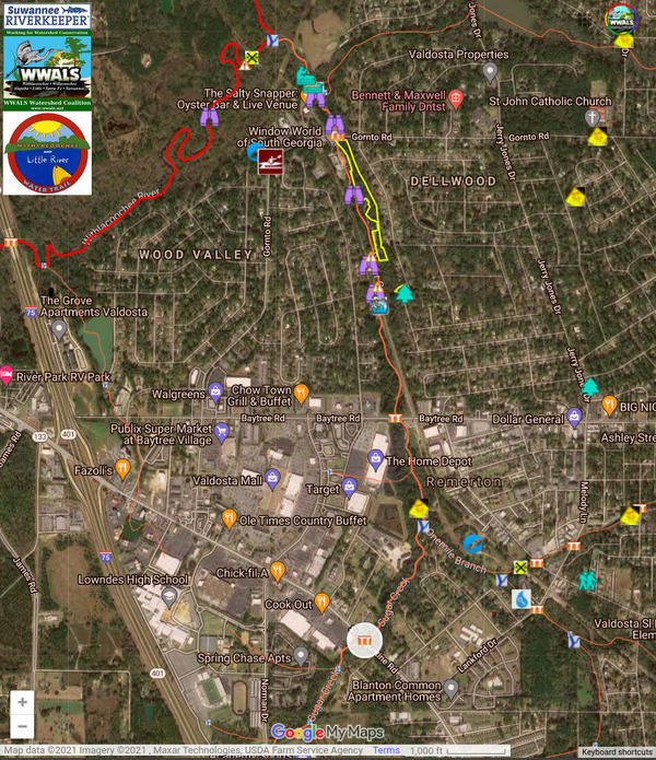 Hightower Creek to Sugar Creek to Withlacoochee River, WWALS map of Withlacoochee and Little River Water Trail