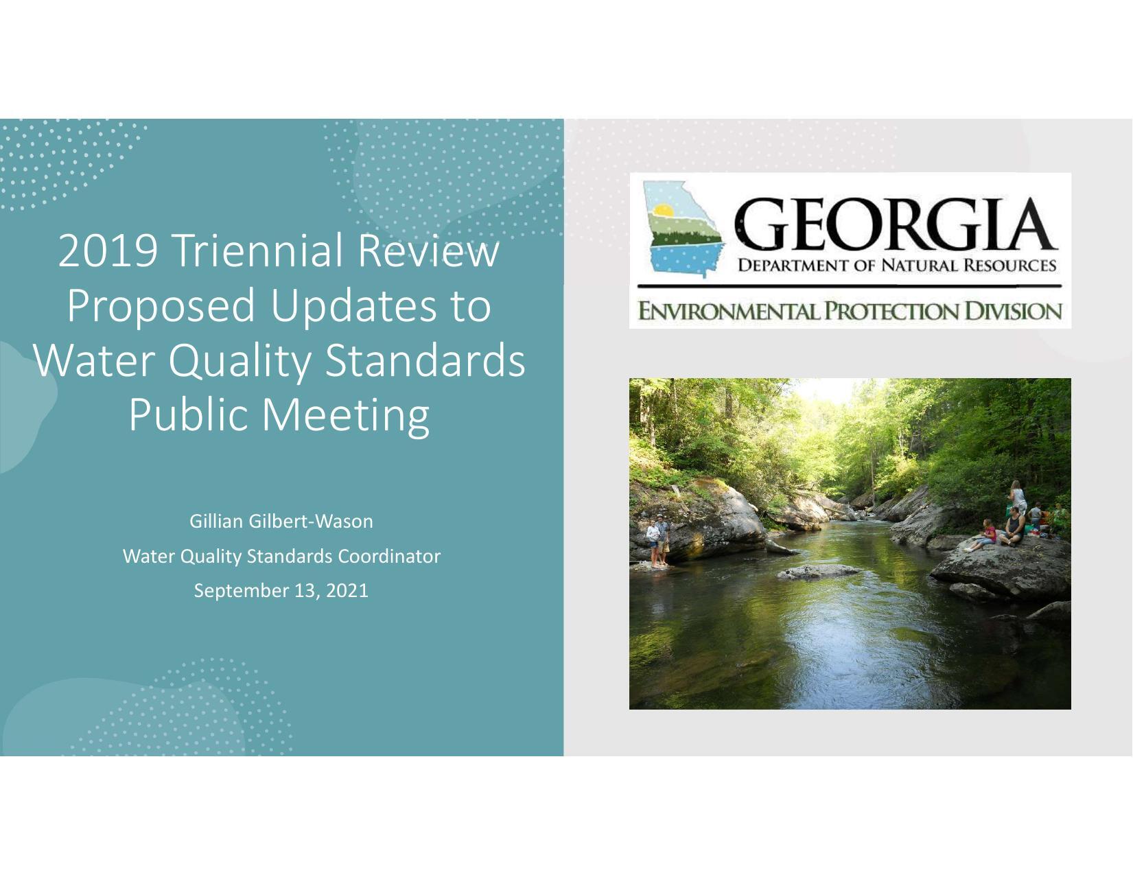 2019 Triennial Review Proposed Updates to Water Quality Standards Public Meeting