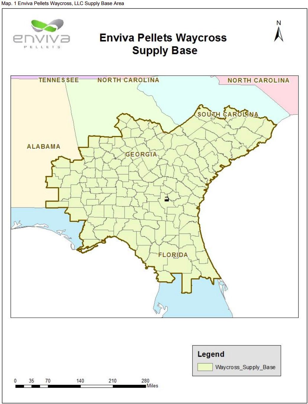 Map: Enviva Pellets Waycross Supply Base