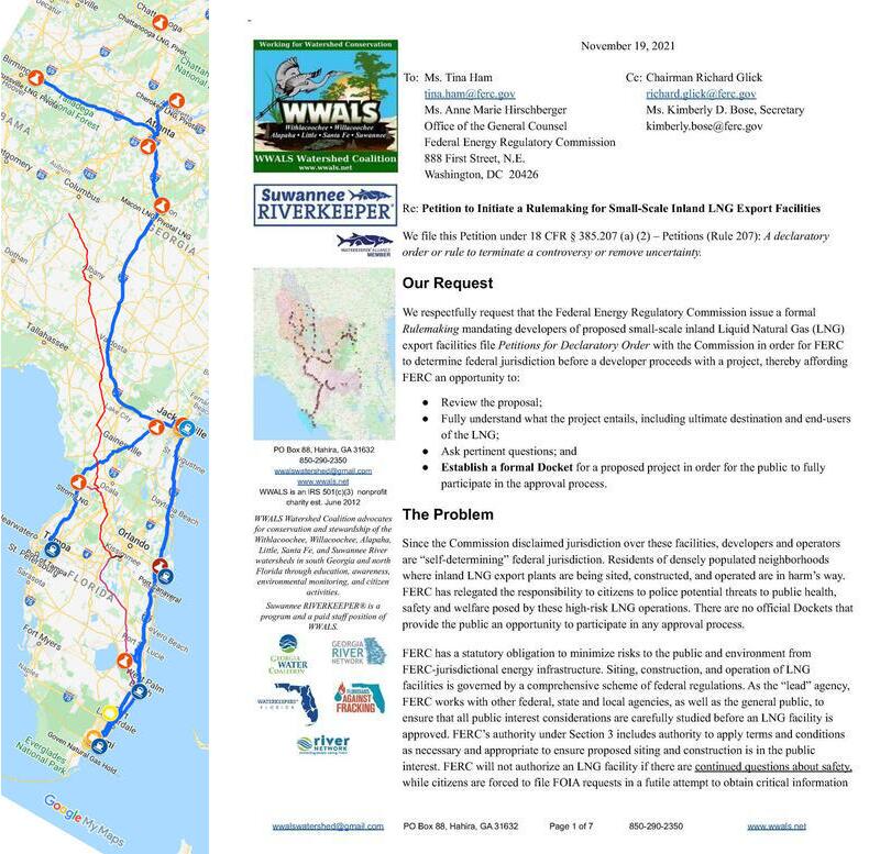 LNG export facilities; WWALS Rulemaking petition to FERC