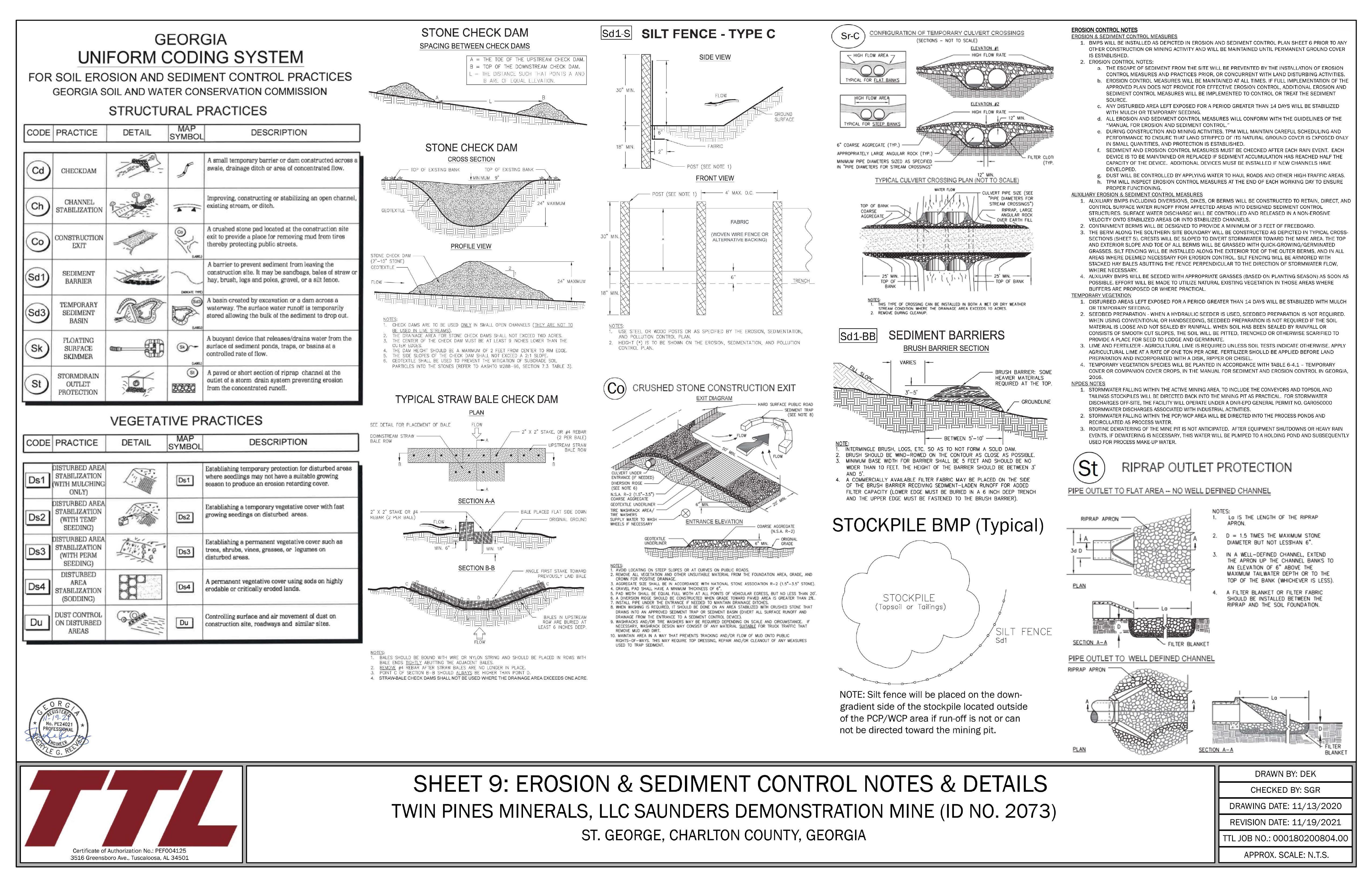 SHEET 9: EROSION & SEDIMENT CONTROL NOTES & DETAILS