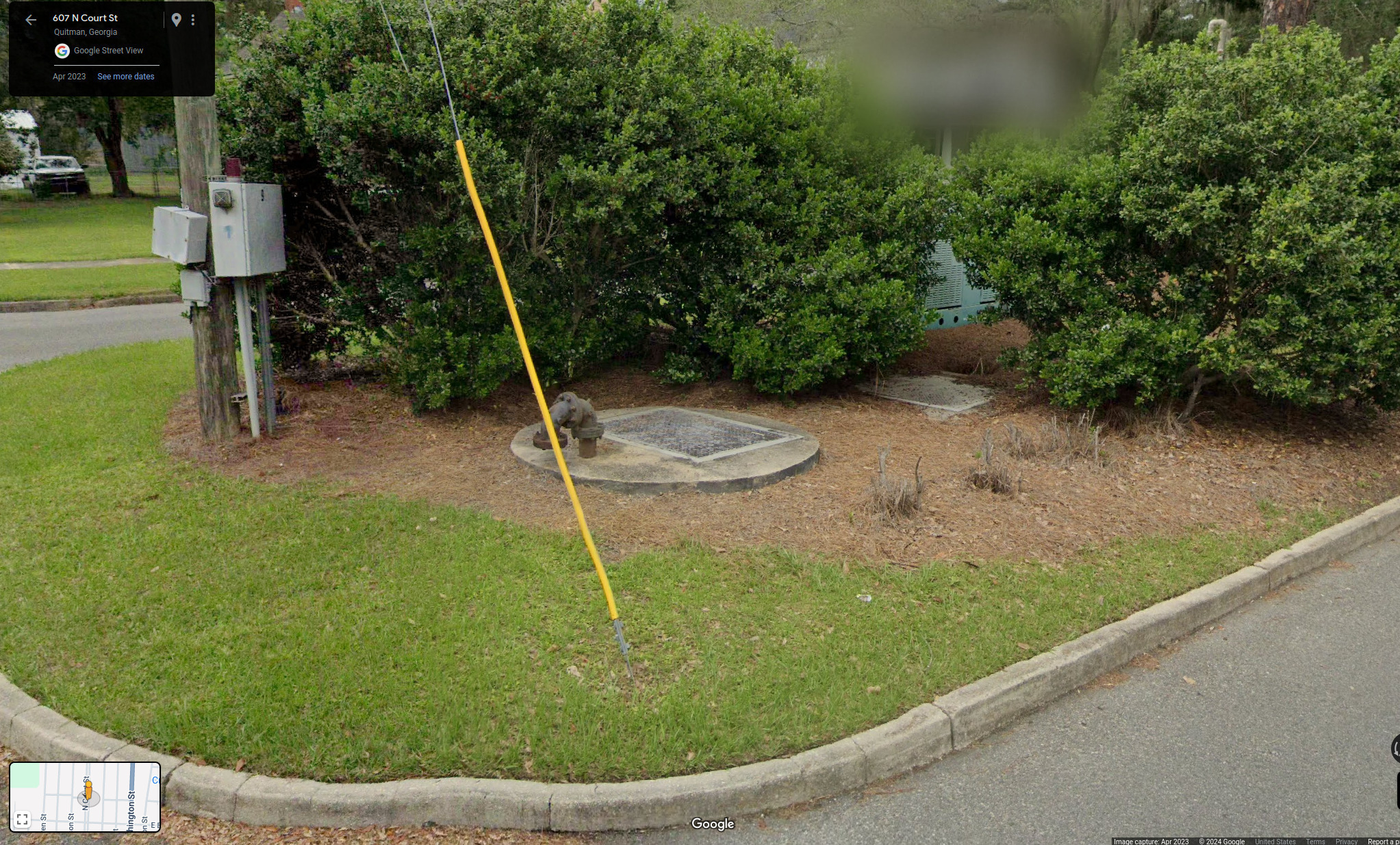 Quitman Lift Station No. 7, In the median of N. Court Street north of Foundry Street --Google Streetview