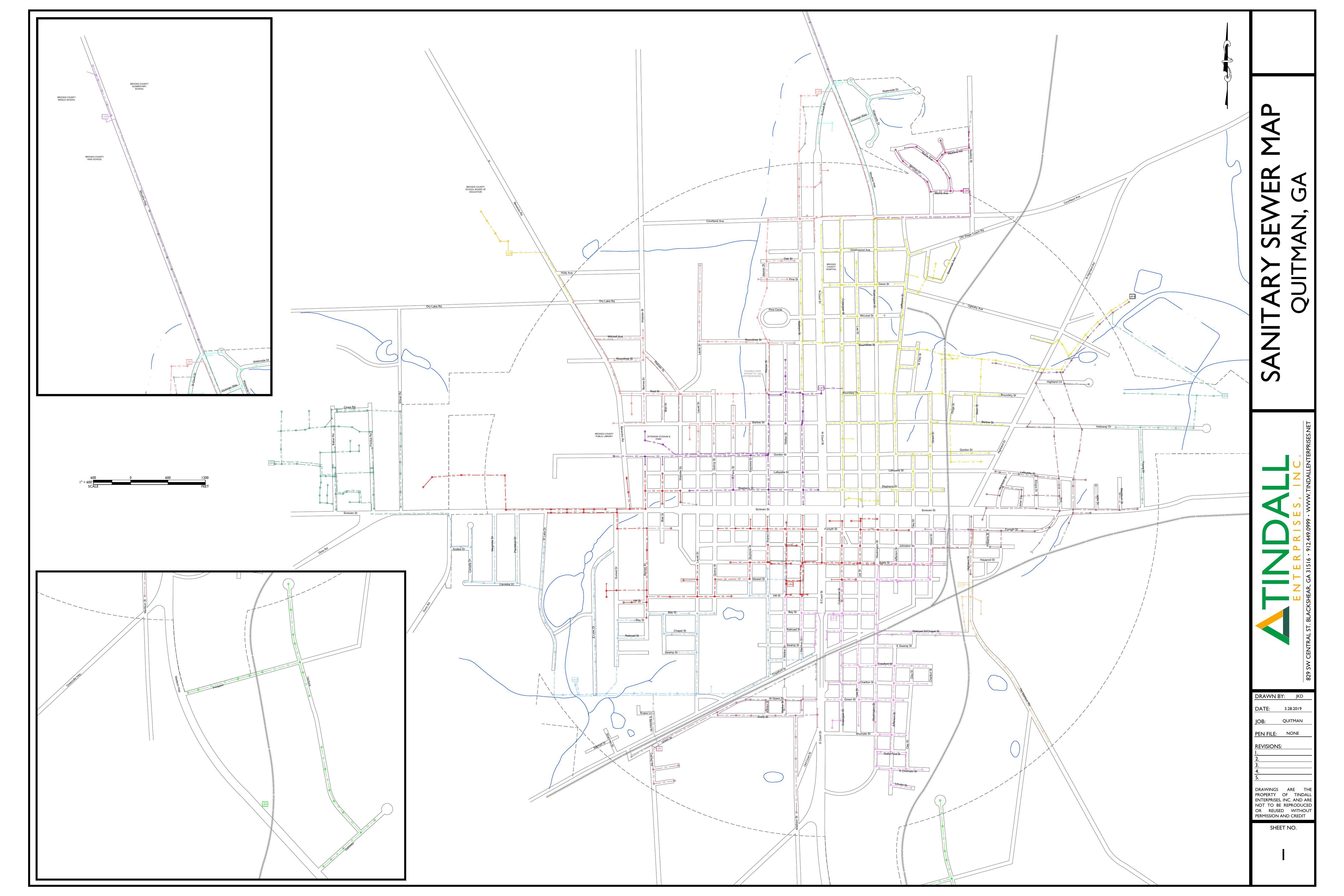 Sanitary Sewer Map, Quitman, GA, Tindall Enterprises, Inc. 2019-03-28