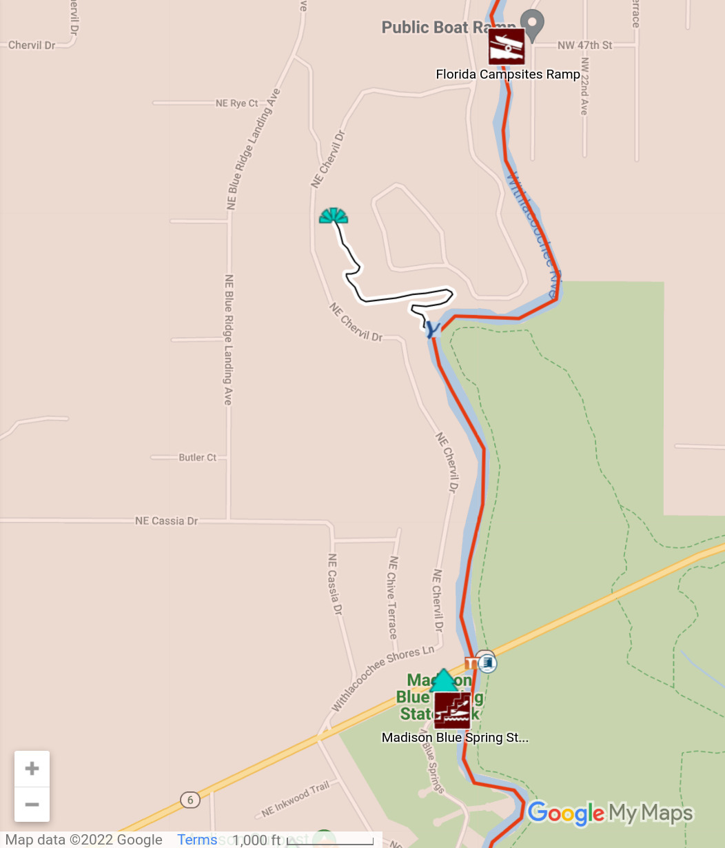 Between Florida Campsites Ramp and Madison Blue Springs State Park Launch