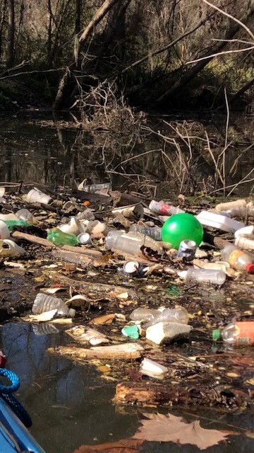 Green ball about 100 feet downstream of old Sugar Creek trashjam