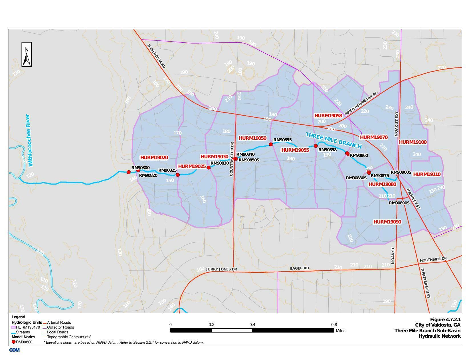 Street map, Three Mile Branch Sub-Basin --Valdosta SWMP