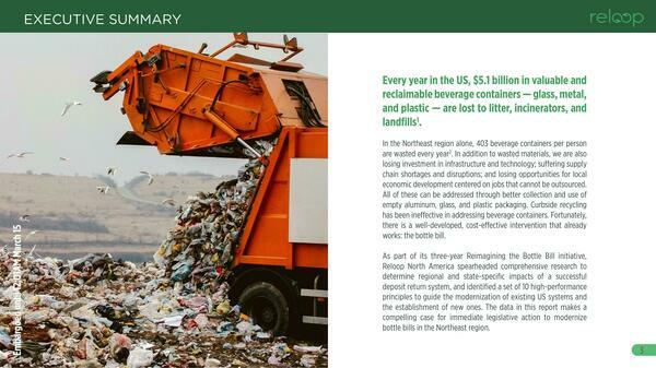 Every year in the US, $5.1 billion in valuable and reclaimable beverage containers — glass, metal, and plastic — are lost to litter, incinerators, and landfills.