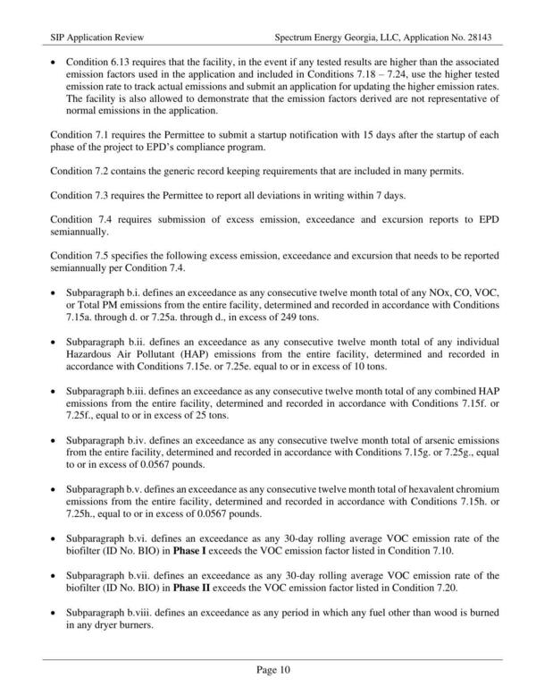 ¢ Condition 6.13 requires that the facility, in the event if any tested results are higher than the associated