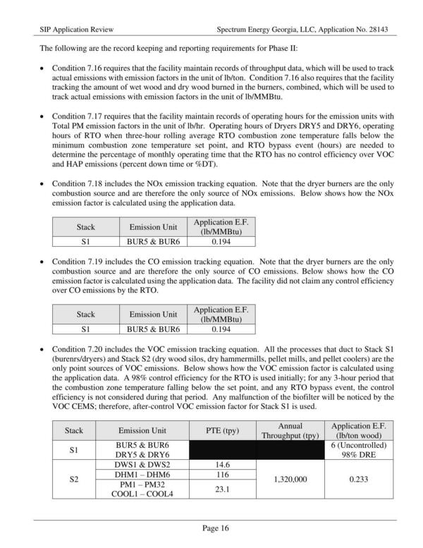 ¢ Condition 7.16 requires that the facility maintain records of throughput data, which will be used to track