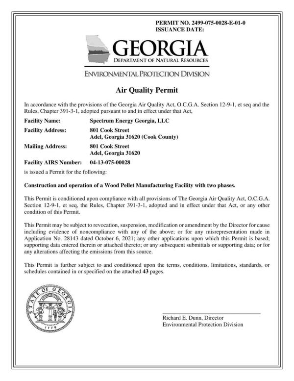 [In accordance with the provisions of the Georgia Air Quality Act, O.C.G.A. Section 12-9-1, et seq and the]