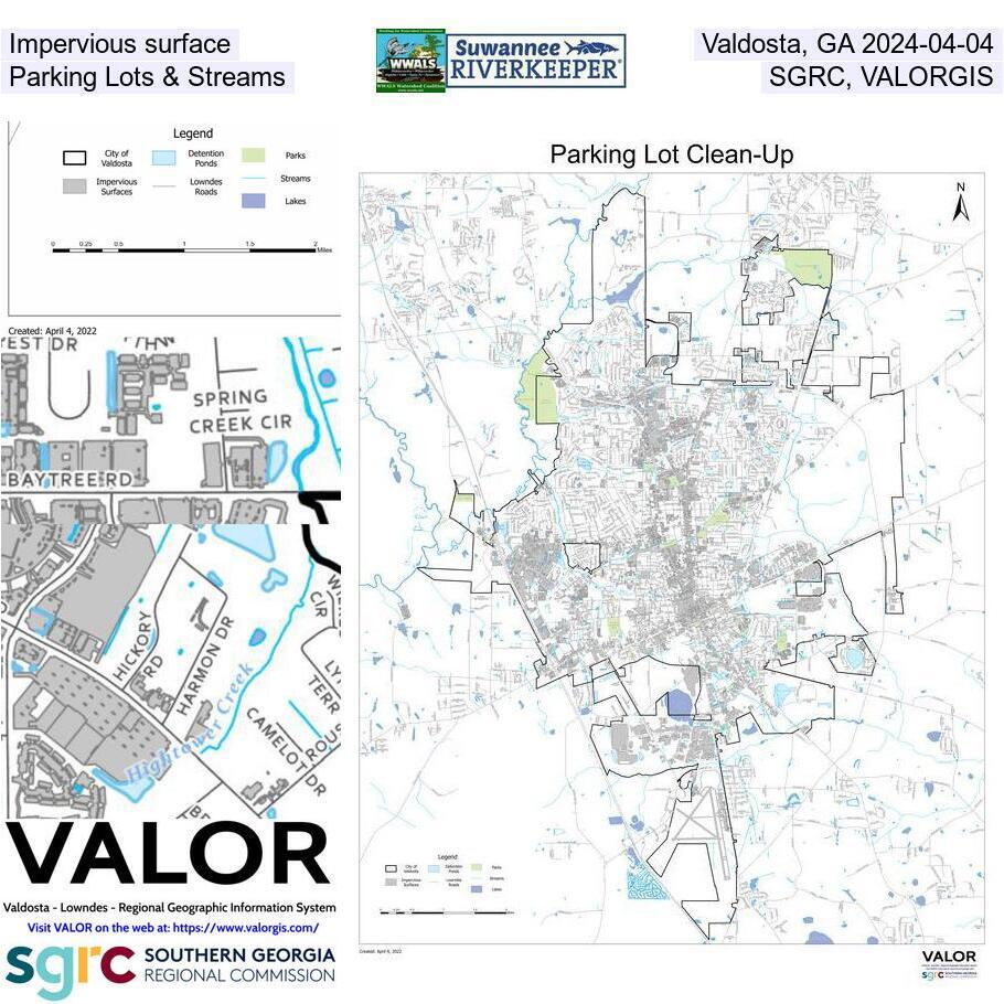 Impervious surface, Valdosta, GA 2024-04-04, Parking Lots & Streams, SGRC, VALORGIS