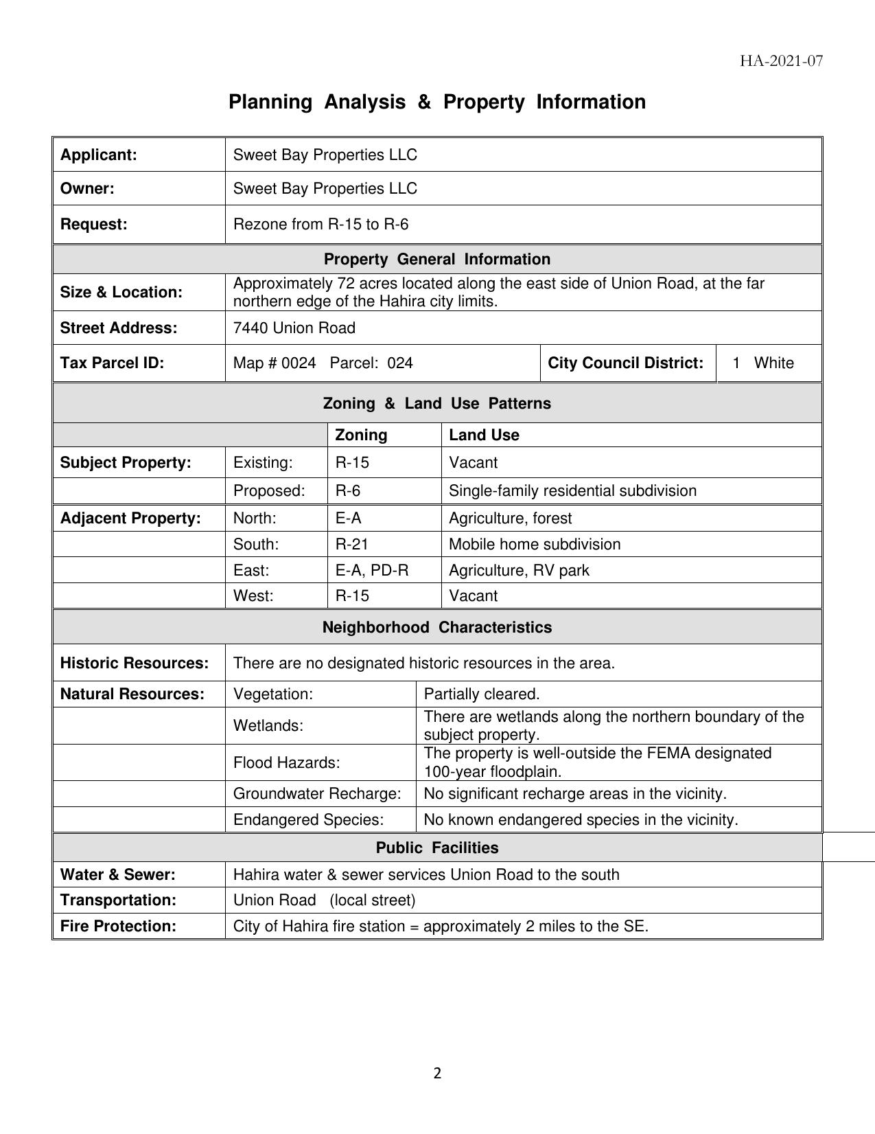 Planning Analysis & Property Information