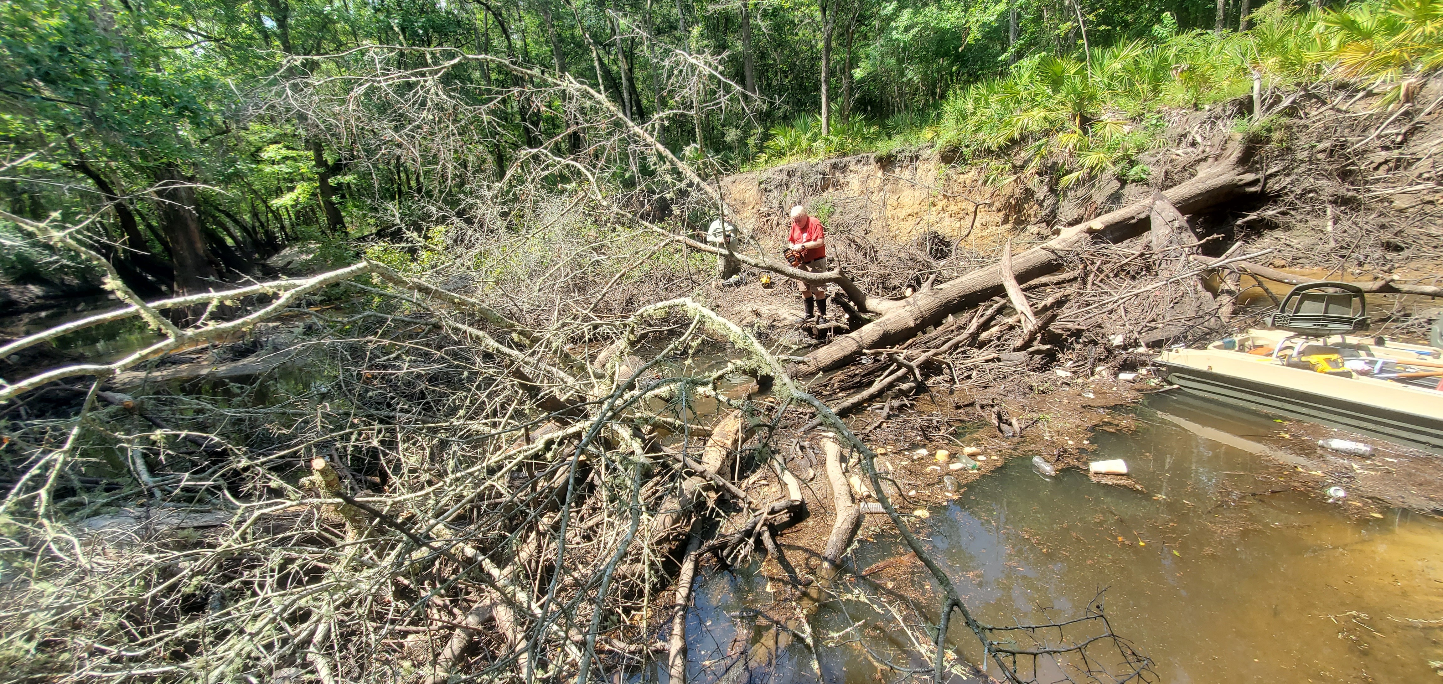 Logjam, chainsaws, trash, boat, 11:24:22, 30.8630861, -83.3232384