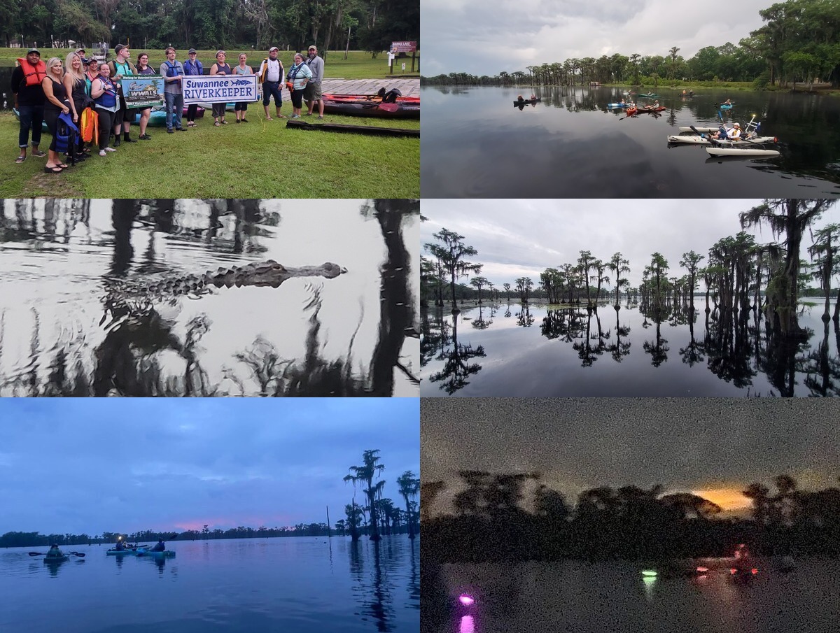 Banners, paddlers, gator, sunset, moonrise