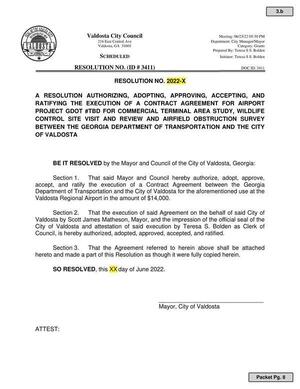 [Ordinance: authorize, adopt, approve, accept, and ratify the execution of a Contract Agreement between the Georgia Department of Transportation and the City of Valdosta for the aforementioned use at the Valdosta Regional Airport in the amount of $14,000.]