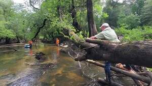 [Movie: Phil Royce continues on the first log jam, 30.8458848, -83.3474451 (59M)]