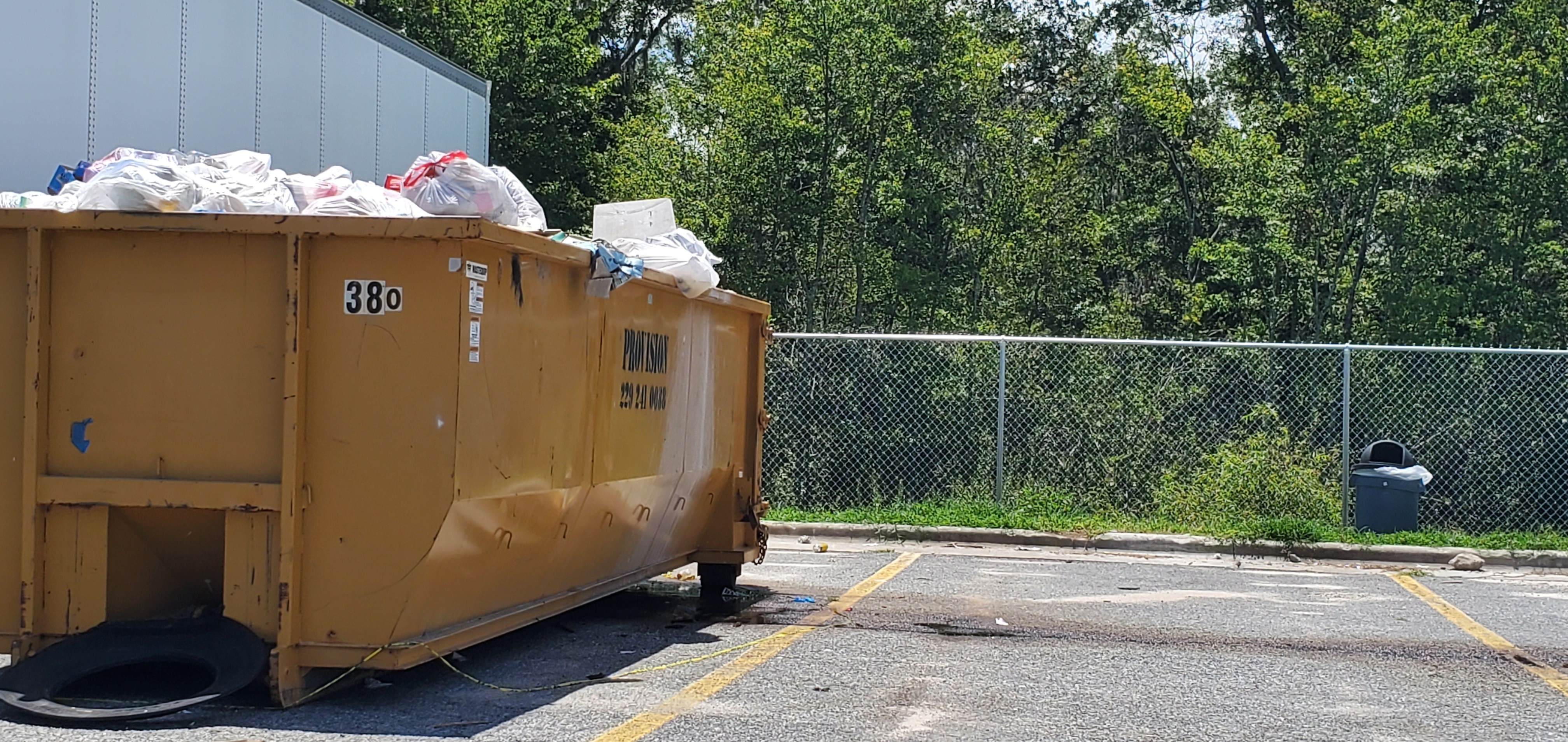 Dumpster and trash can, 12:37:15, 30.6404525, -83.1892373