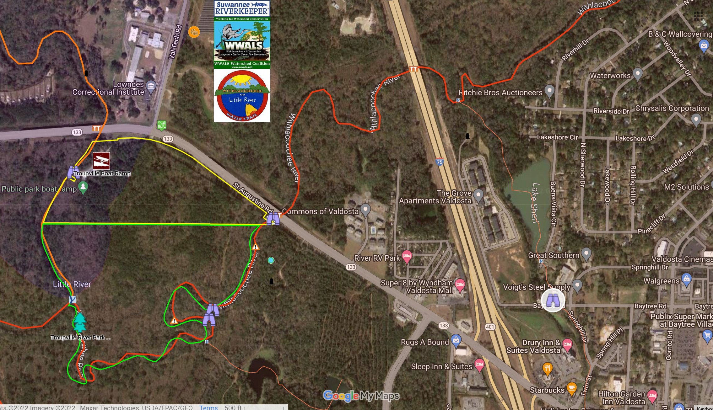 Map: Sewer spill, Baytree Road, Sheri Run, Withlacoochee River 2022-07-08