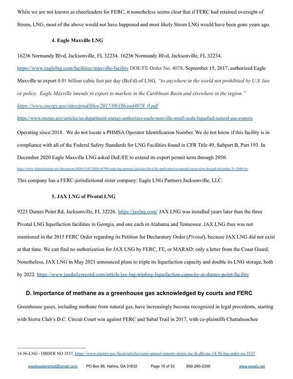 D. Importance of methane as a greenhouse gas acknowledged by courts and FERC