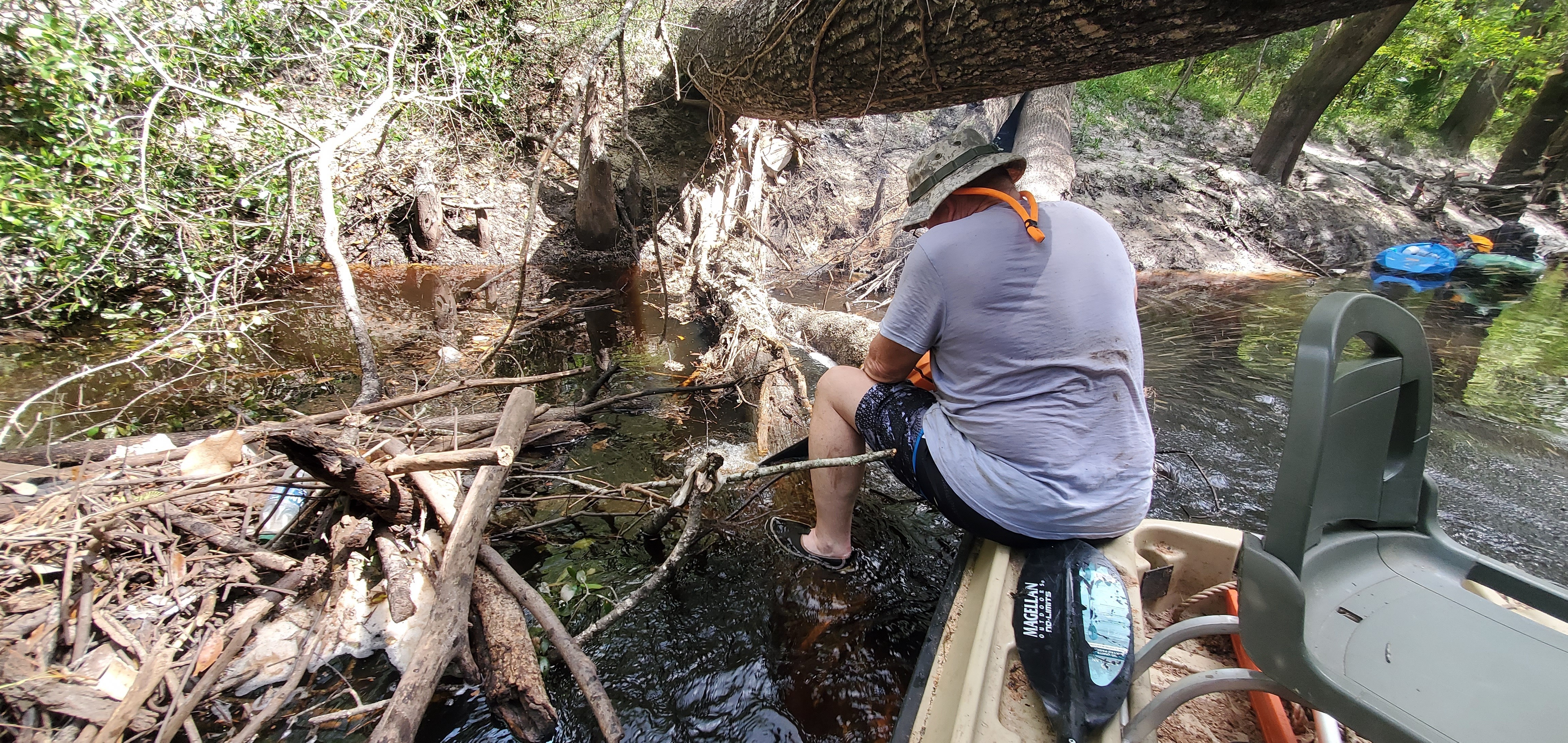 Shawn sawing from the WWALS boat, 11:06:13, 30.8614087, -83.3234156