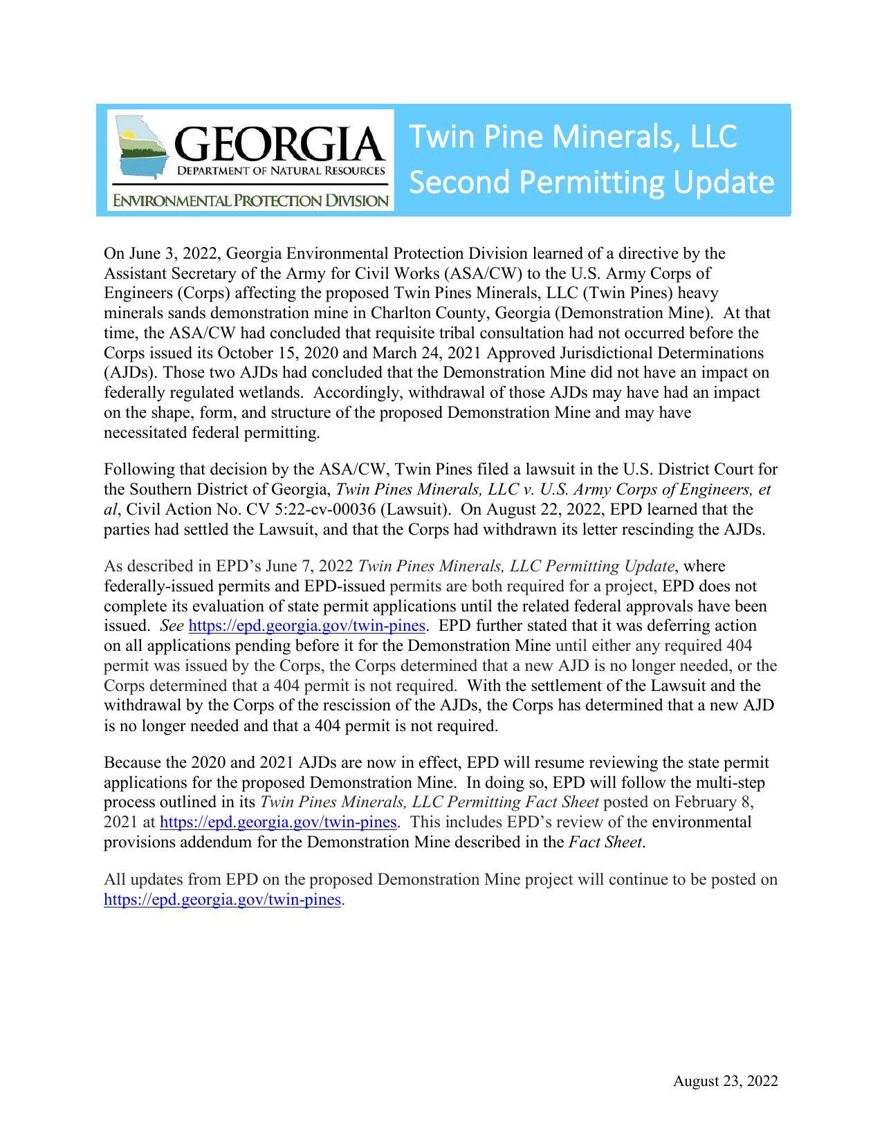 TP Second Permitting Update