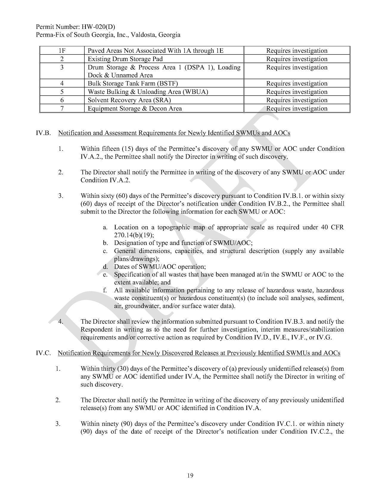 IV.B. Notification and Assessment Requirements for Newly Identified SWMUs and AOCs