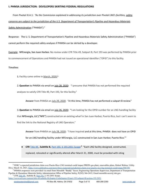 Page 3: I. PHMSA JURISDICTION: DEVELOPERS SKIRTING FEDERAL REGULATIONS